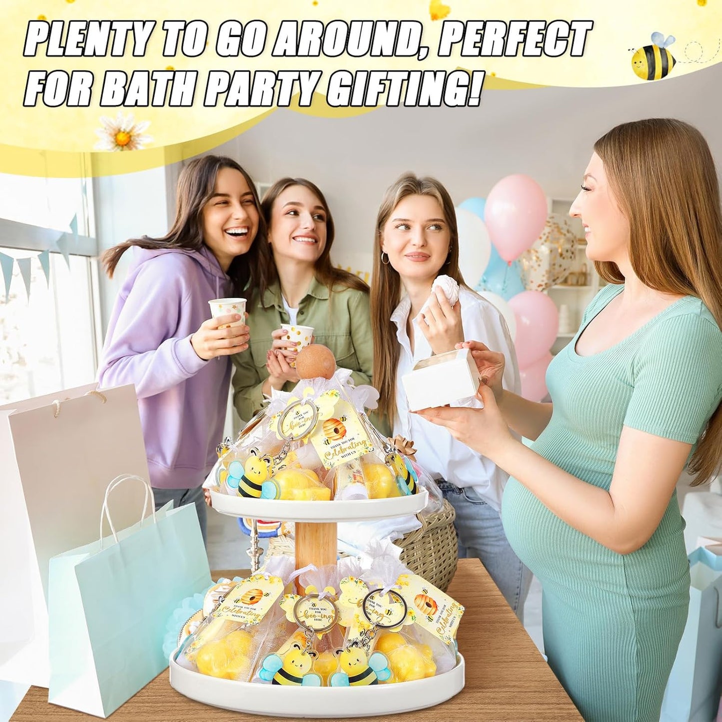 288 Baby Shower Favors Baby Shower Gifts Bulk Lip Balms Soaps Keychains Organza Bags Guest Appreciation Gift with Thank You Tags and Cards for Boys Girls Guest Gift(Yellow,Bee)