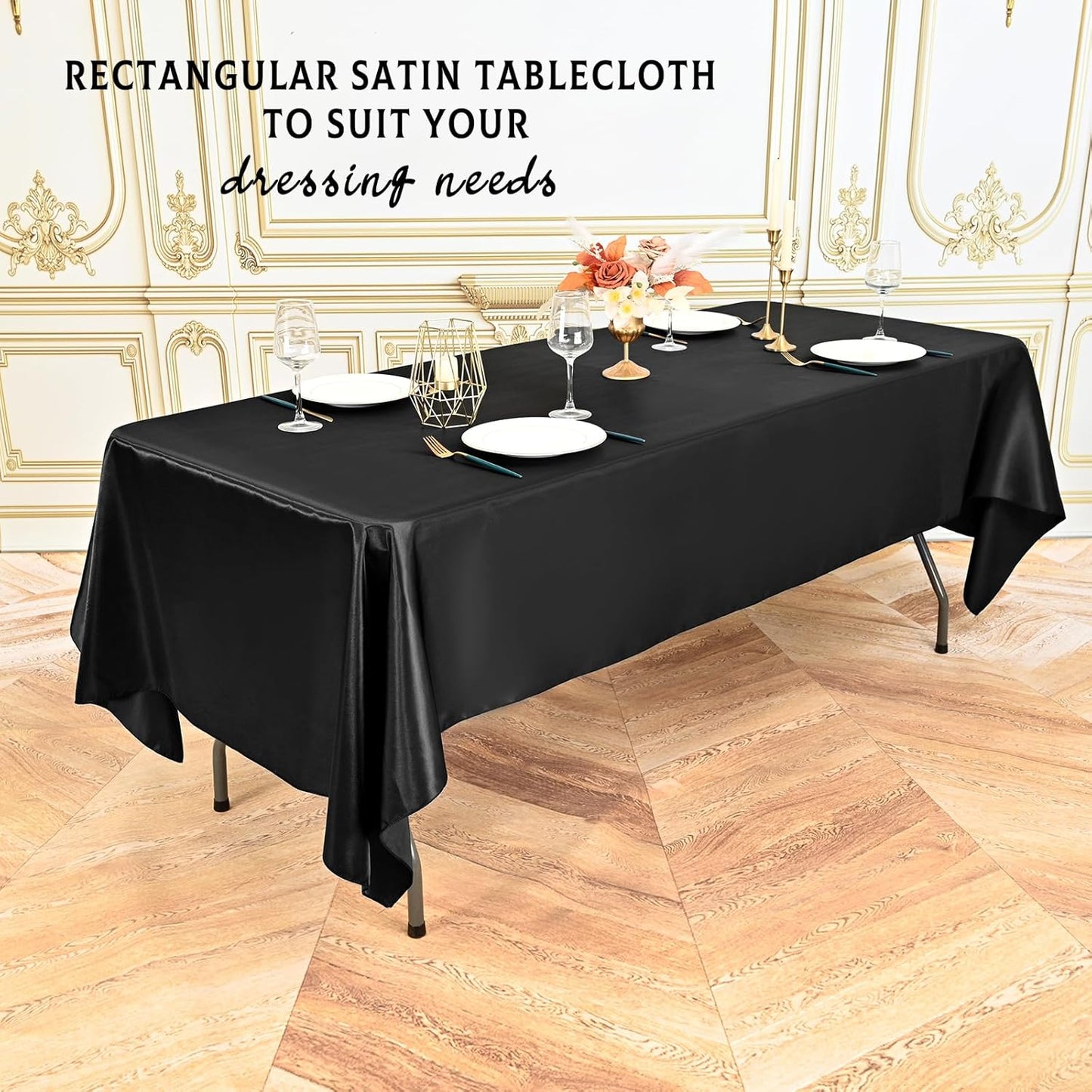 10 Packs Satin Tablecloth 57 x 108 Inch Black Rectangular Table Cloth Silk Tablecloth Smooth Fabric Overlay Satin Table Cover Decoration for Wedding Party Banquet Events