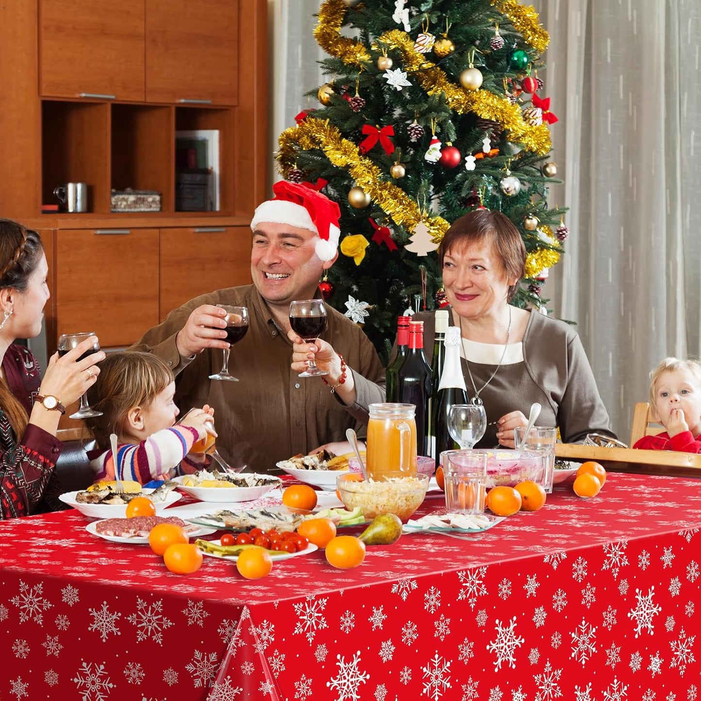 Jectivs 6 Pieces Christmas Snowflake Plastic Party Tablecloth Decorations,White Snowflake Red Xmas Backdrop Sign Table Cover Banner for Winter Christmas Holiday Party Supplies,54x108 inch (Red)