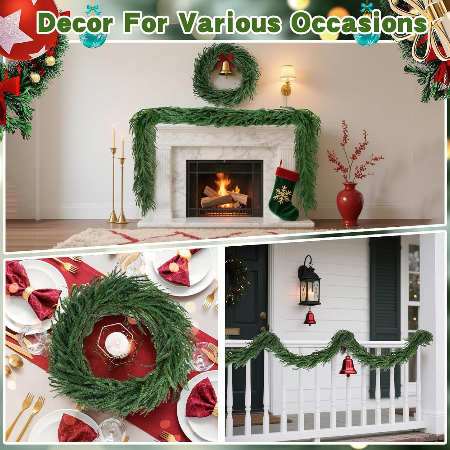12 FT (2 * 6FT) Norfolk Pine Garland Artificial, Realistic Christmas Greenery for Mantle Table Wall, Real Touch Winter Pine Garland for Christmas Indoor Outdoor Decor (80 Branches)