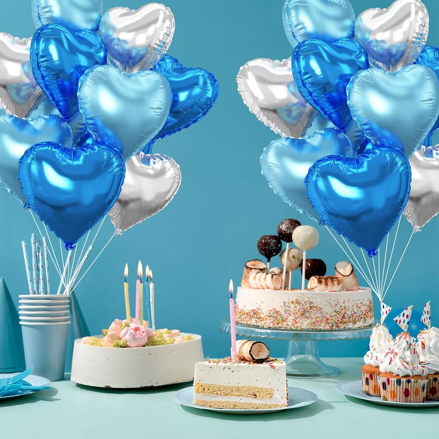 Blue Silver Heart Balloons,10Pcs Light Blue Foil Heart Shaped Love Balloons,18Inch Silver Helium Polyester Film Balloon for Valentines,Engagement,Birthday,Anniversary,Wedding Party Decorations