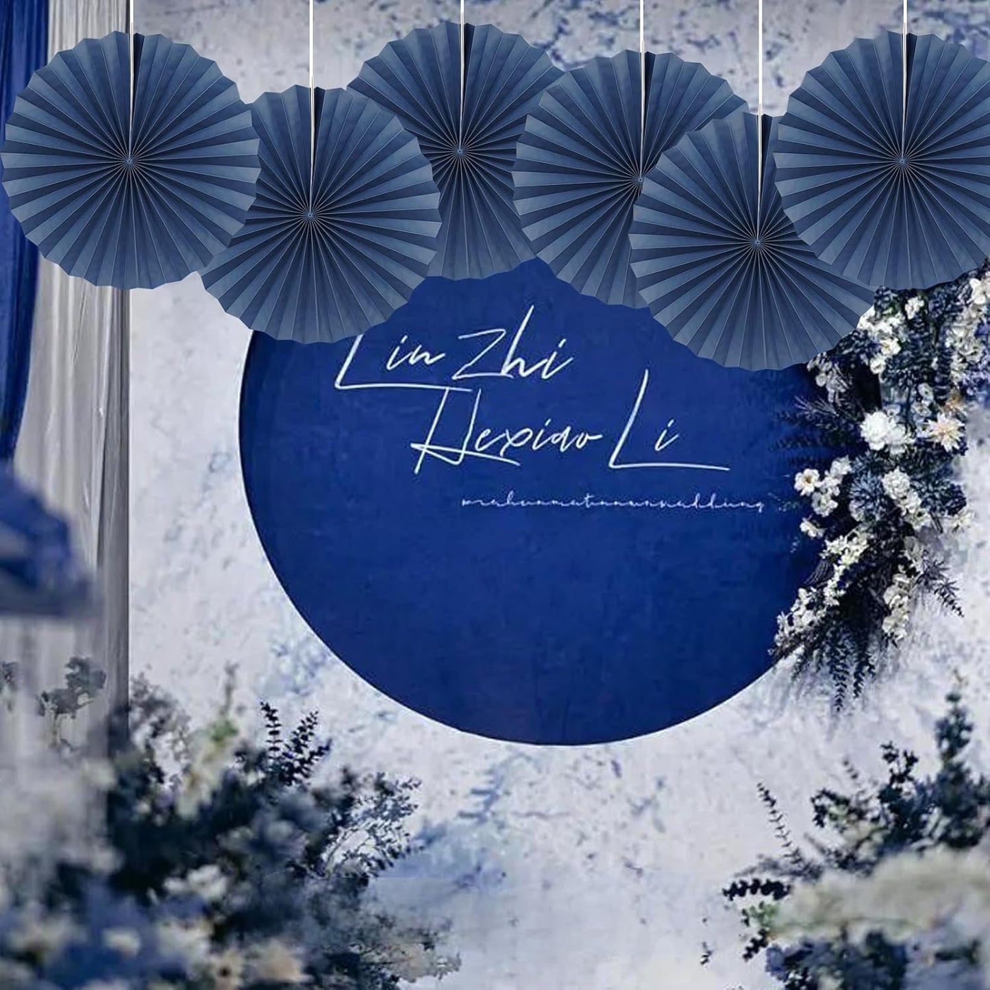 Blue Party Decorations,Blueberry Party Decorations Decorations Party Paper Fans Bulk 16in,Graduation Decoration Classroom Decor, Western Themed Party Decorations 30 Color DIY Set (Deep Blue)