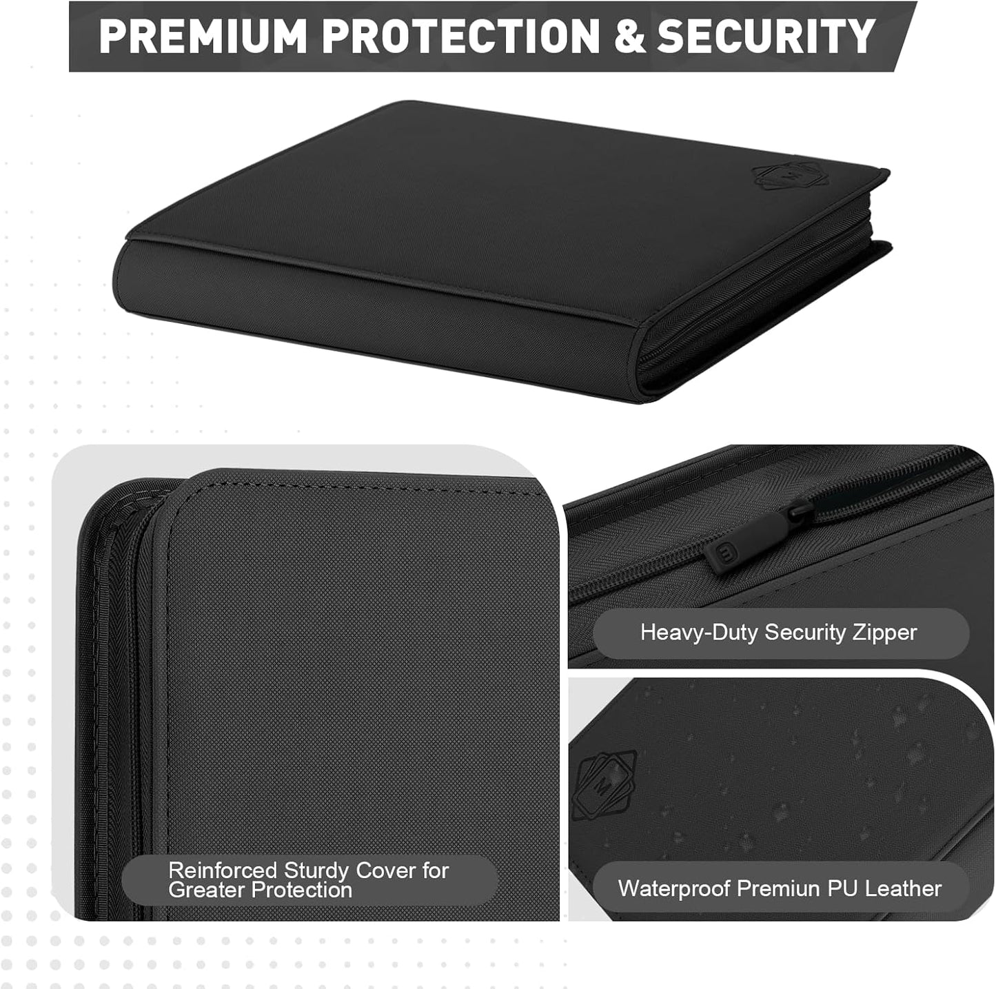 Premium Card Binder 12 Pocket for 720 Pockets Trading Card Binder, PU Zipper Card Collection Album, Sturdy Side-Loading Card Book Holder for MTG, TCG, Game Cards, Sports Cards