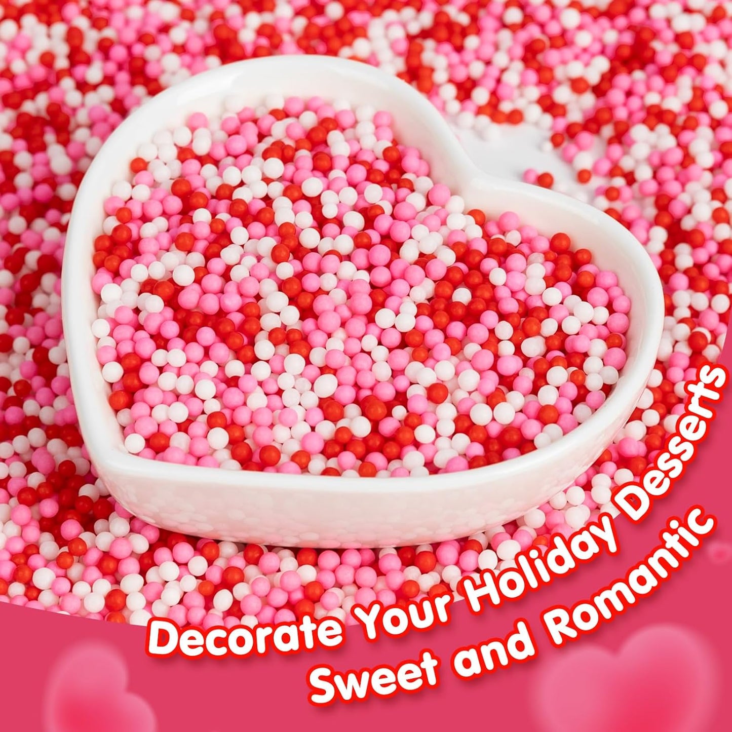 Edible Pearl Sprinkles,Nonpareils Pink White and Red Mix,Cute Pearls Cake Candy,Mini Sugar Sprinkles for Decorations Baking,Cake Ice Cream Cookies Cupcake Toppe Chocolate,Birthday Wedding Valentines Christmas Supplie 130g/4.58oz