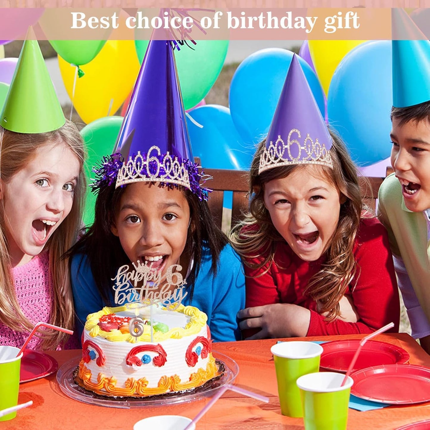 6th Birthday Decorations for Girl Including Sash, Crown, Numeral Candle and Cake Topper, 6 Year Old Birthday Decorations Rose Gold Party Favor Supplies