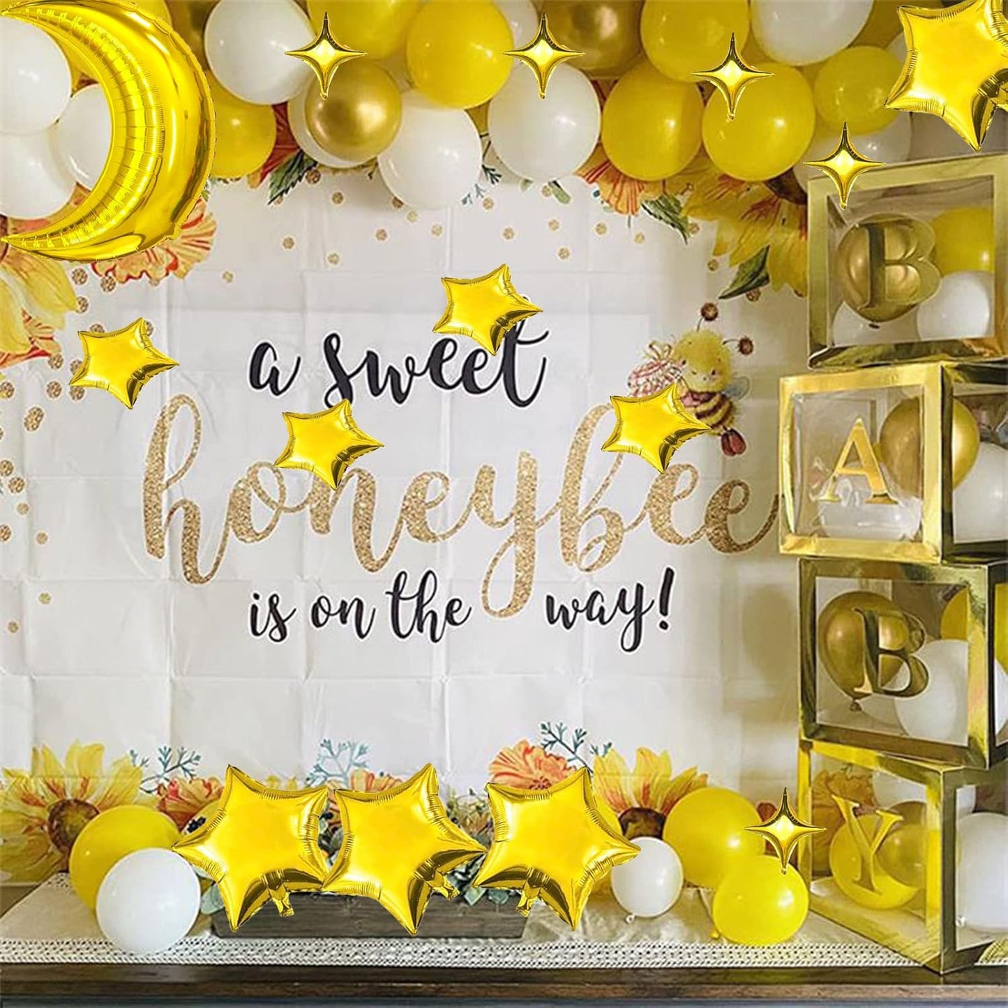 50pcs Moon and Star Balloons Gold,36"Moon Foil Balloons 18"10" Star Foil Balloons Four Pointed Star Balloon Mylar Balloon for Baby Shower Christmas Anniversary Wedding Birthday Party