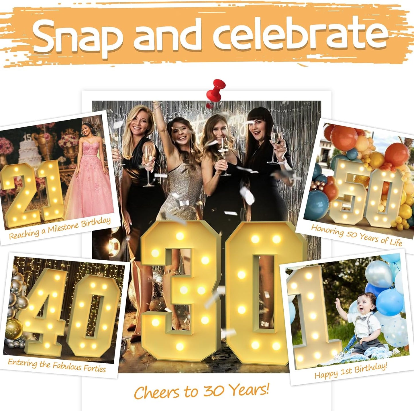 imprsv 3FT Marquee Numbers, Light Up Numbers for 4th 40th Birthday Decorations Anniversary Party Decor, Number 4 Light Up Number, Pre-Cut Foam Board Kit