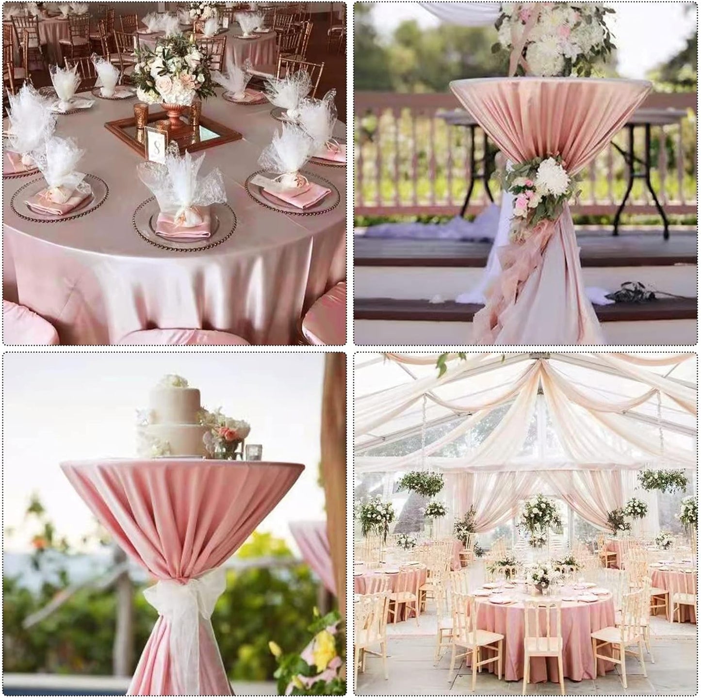 12 Pack 120 Inch Rose Gold Satin Tablecloth - Premium Bright Silky Round Tablecloth Overlay Smooth Fabric Table Cover, Table Decoration for Wedding Party Banquet Events Restaurant Kitchen Dining