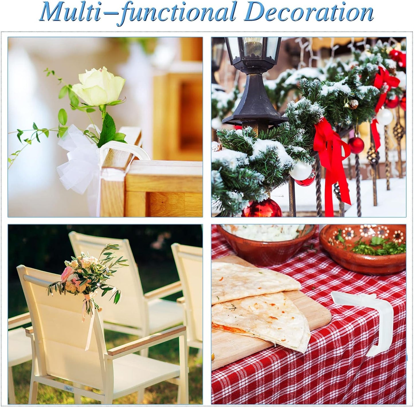 Yookeer 12 Pieces Church Pew Clips Heavy Duty Plastic Hooks Tablecloth Chair Table Clips Translucent White Holders for Wedding Ceremony Church Aisle Railing Bow Decorations