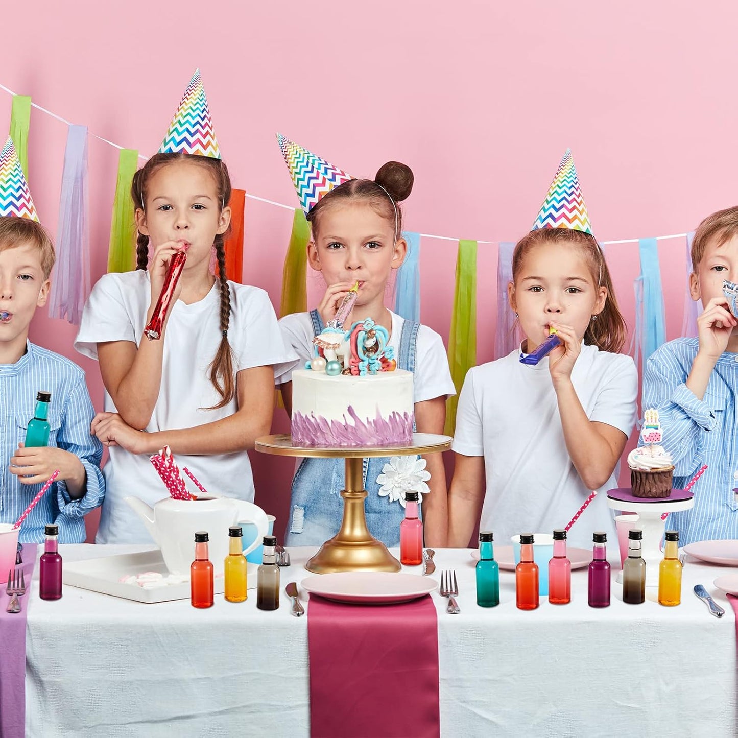 Tessco 100 Pcs Mini Liquor Bottles Plastic Mini Salad Dressing Bottle Christmas Small Shooter Alcohol Holders with Cap Wine Hot Sauce(1.7 Oz,Black)