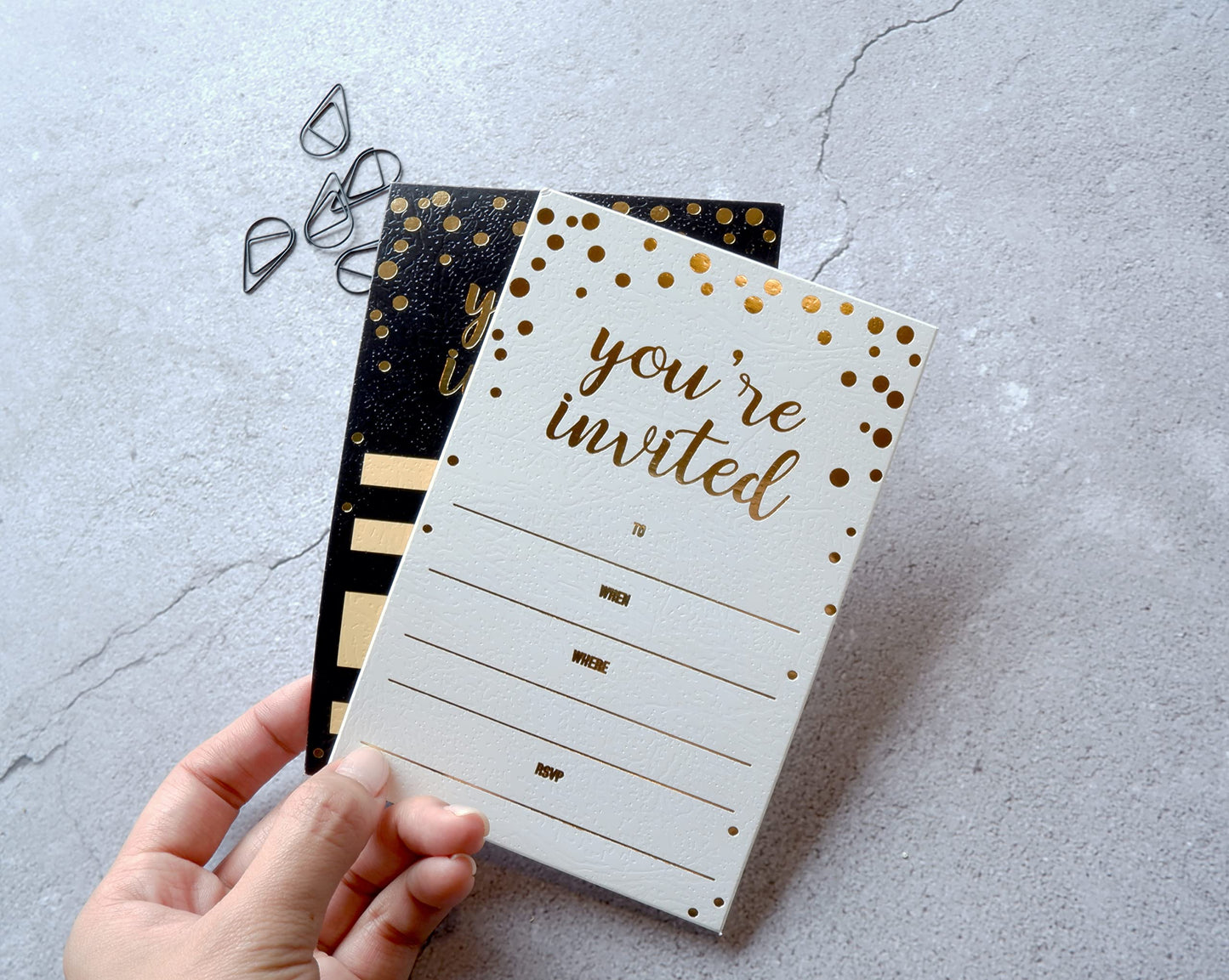 50 Pack Invitation Card - Elegant Greeting Cards ‘’You are Invited’’ in Gold Foil Letters – for