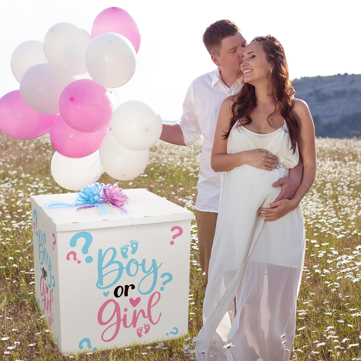 AmazingSpark 28in Giant Gender Reveal Gift Box with Lid Kit Oversized Gender Reveal Balloon Box