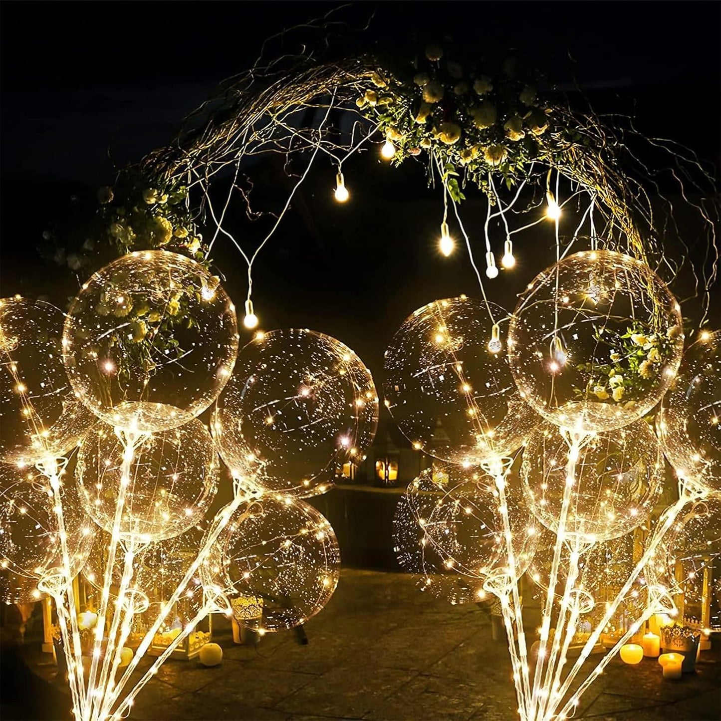 12 Pack Big Light Up BOBO Led Balloons with Sticks - Clear Balloons with Lights, Glow in the Dark, Flicker in the Daylight - Perfect Glow Party Supplies for Birthday, Wedding, Graduation