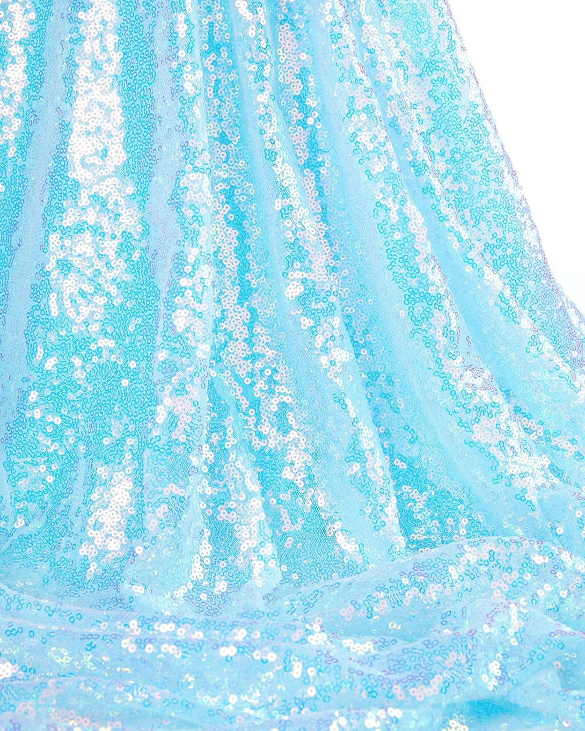QueenDream Iridescent Tablecloth Blue Sequin Table Cloth Overlay Glitter Mermaid Birthday Party Decorations 90x132 Inches