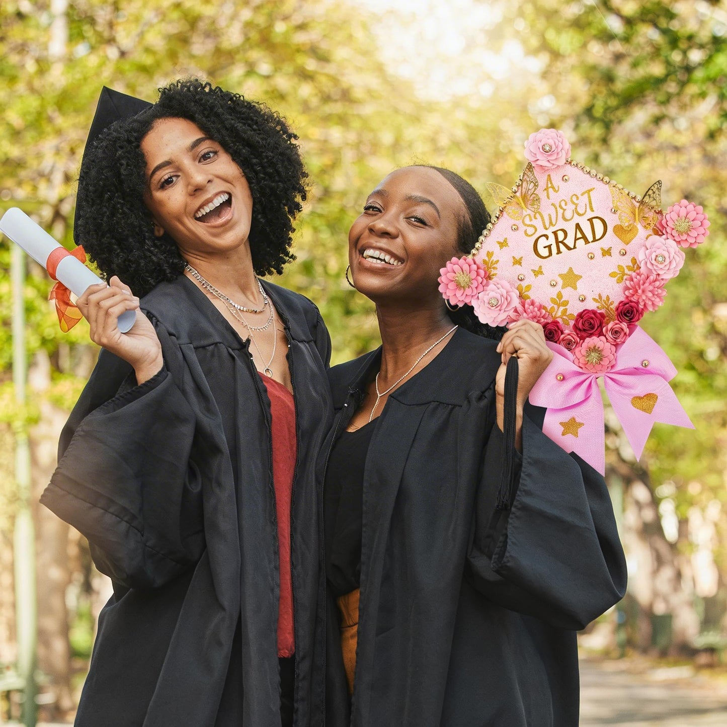 Premium Graduation Cap Topper Kit 2026 with 350g Glitter Cardstock Base - 3D Paper Flowers