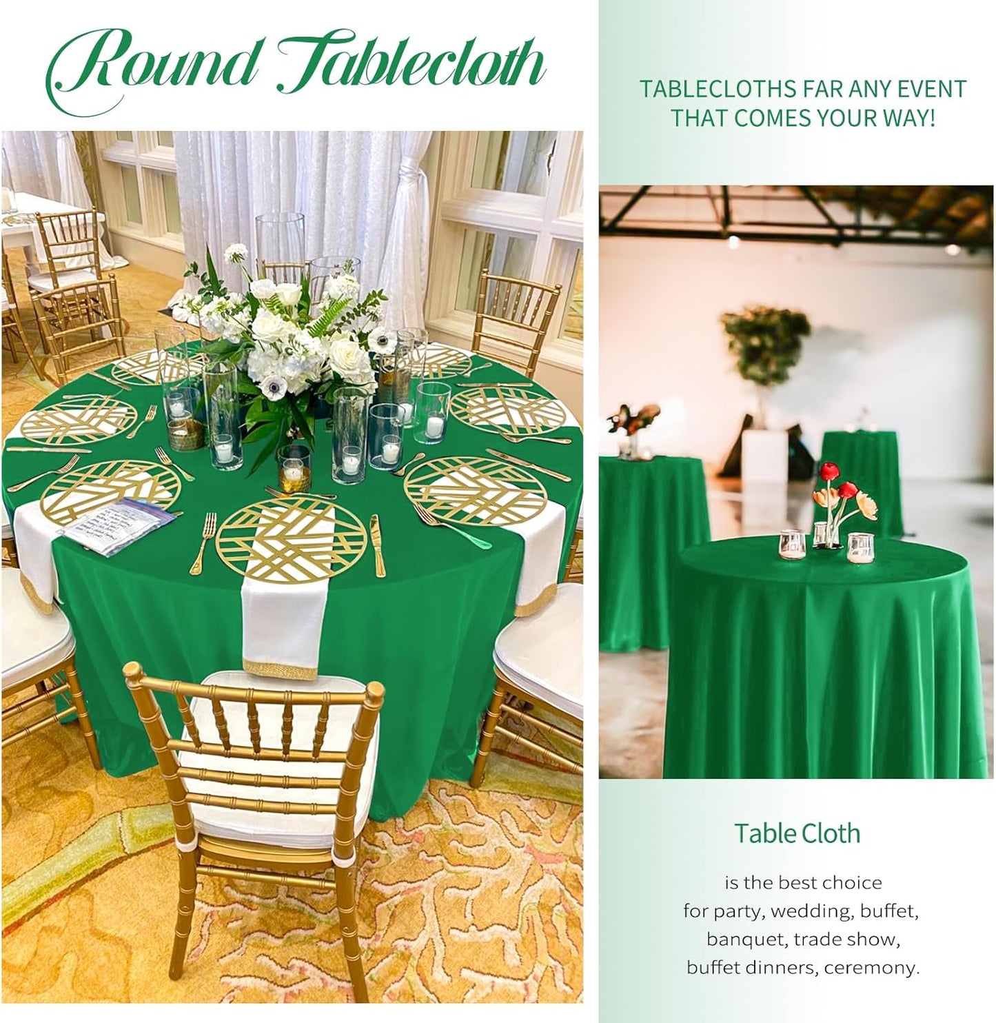 10 Pack Green Round Tablecloths - 90 Inch, Polyester Table Cover, Stain and Wrinkle Resistant Washable Fabric Table Cloth for Wedding Banquet Parties