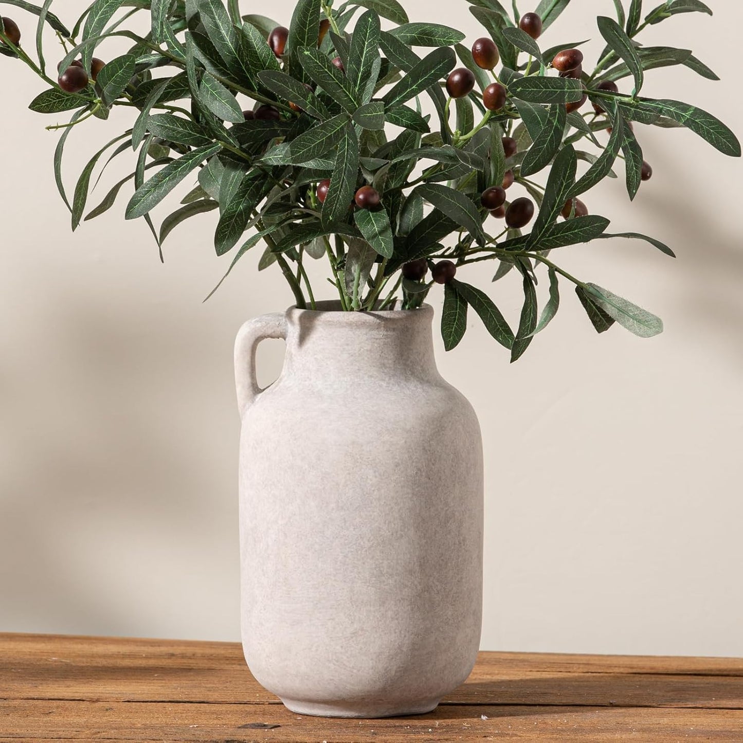 Ceramic Flower Vase Home Decor - 9.7 inch Large White Rustic Table Flowers Vases Living Room Bedroom Plant Decoration Farmhouse Vintage for Kitchen Shelf Office Coffee Dining Desk House Women