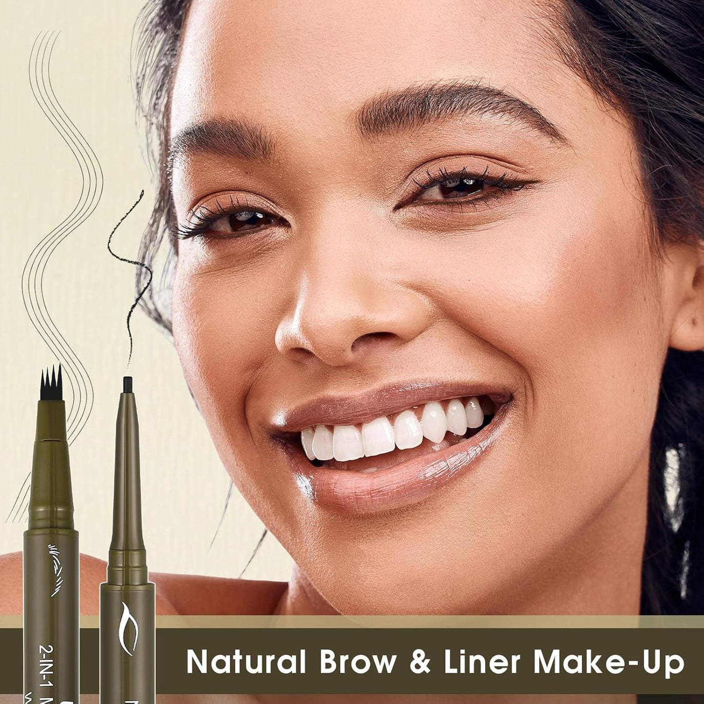 UCANBE Eyebrow Pen, Dual-Ended Eyebrow Pencil with 4-Fork-Tip & Gel Eyeliner for Women, Eye Brow Pen with Gel Eyeliner Pencil, Microblading Eyebrow Pencils with Hair Like Strokes, Dark Brown