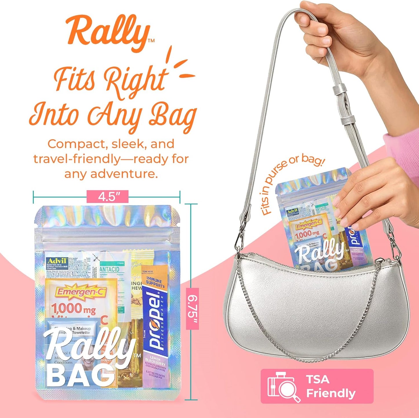 The Rally Bag - 1 Pre-Filled Hangover Kit for Bachelorette Party Favors, 21st Birthday Gift, Wedding Favors, Girls Trips, Cruises & Celebrations | 7 Piece Hangover Supplies & Bag (1 Kit)
