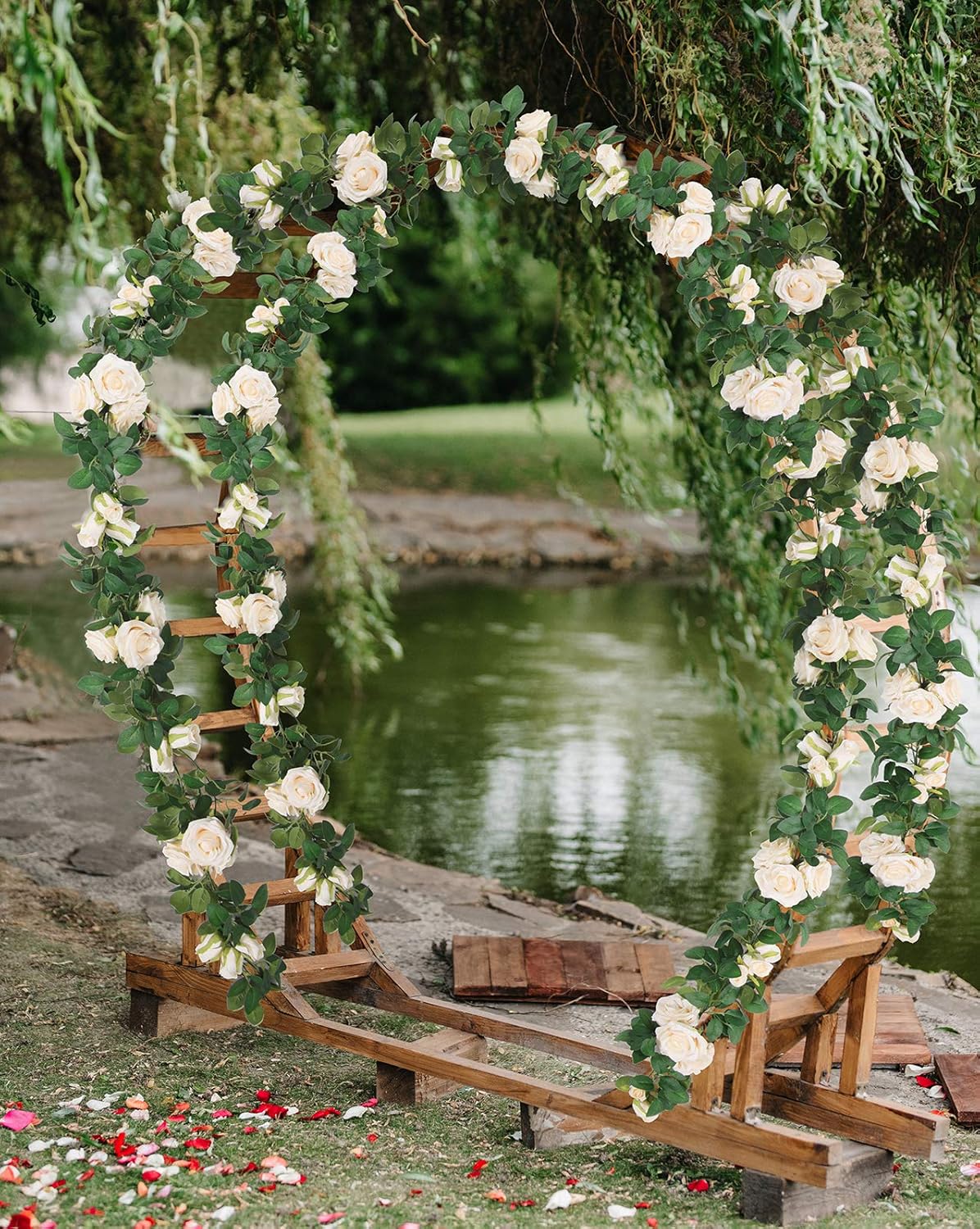 U'Artlines 3 Pack Artificial Champagne Rose Vines Floral Garlands Total 19.5 Ft Fake Vine Silk Flower Garland for Indoor Outdoor Home Wedding Arch Garden Wall Decoration