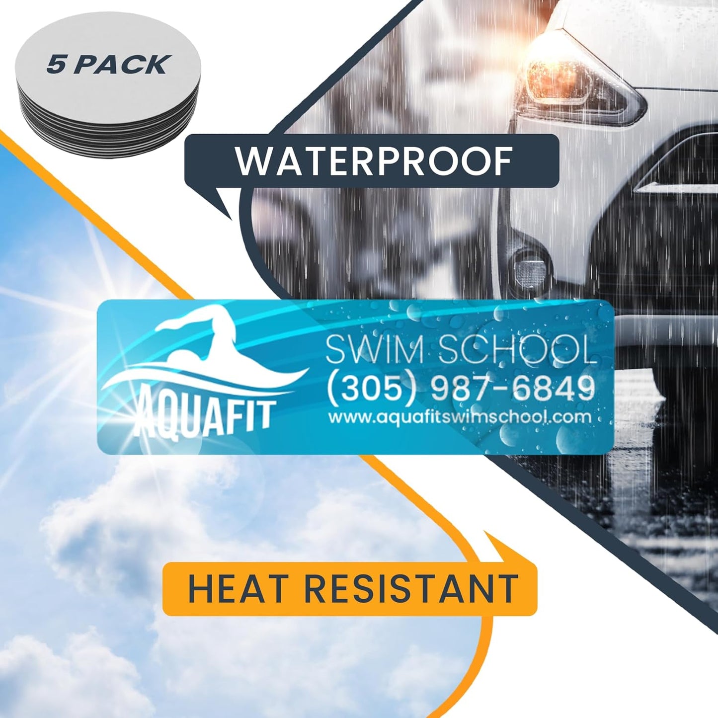 Magnet Me Up Custom 10x3 Inch Rectangle Magnet, 5 Pack, Customizable for Businesses, Personal Use, Choose Your Text, Upload Image, Magnetic Vinyl for Car and Any Magnetic Surface, Crafted in USA