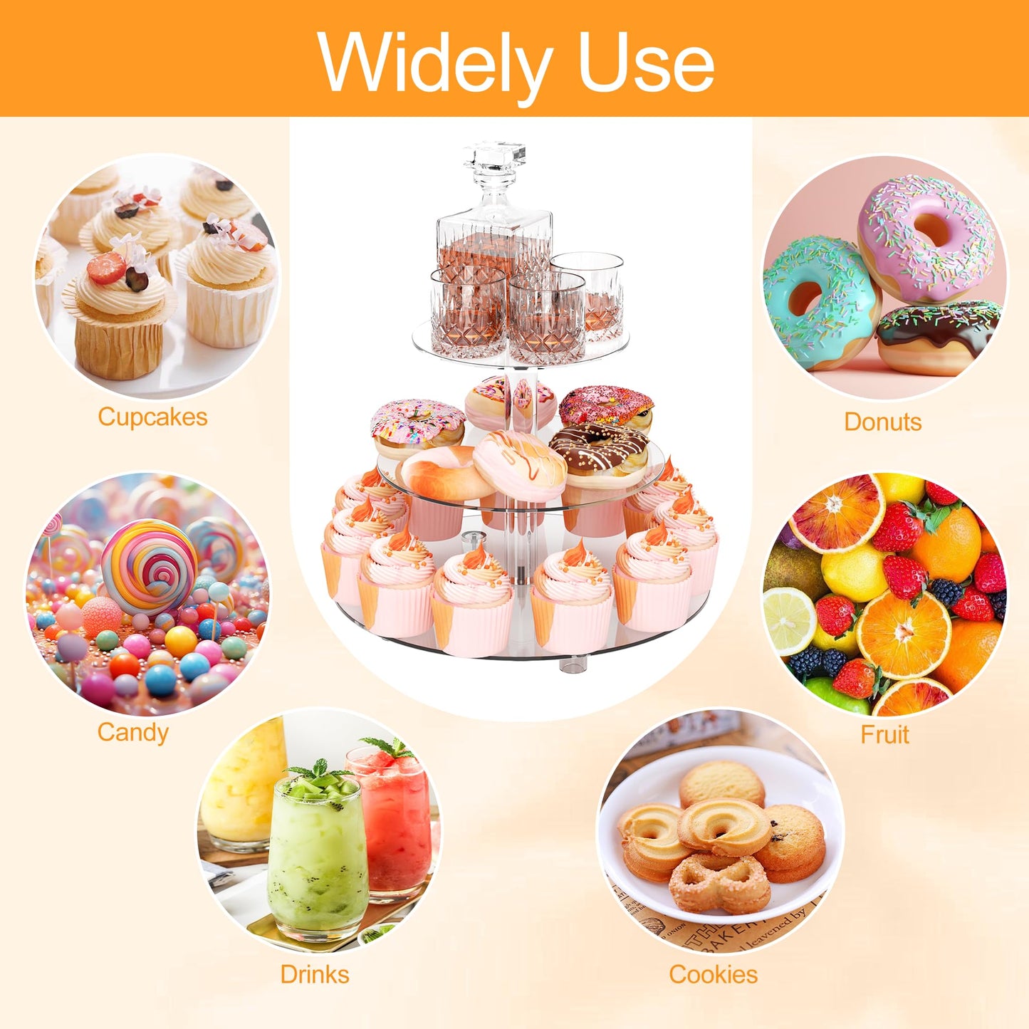 Acrylic Cupcake Stand Clear Round Dessert Tower Holder Display with Base