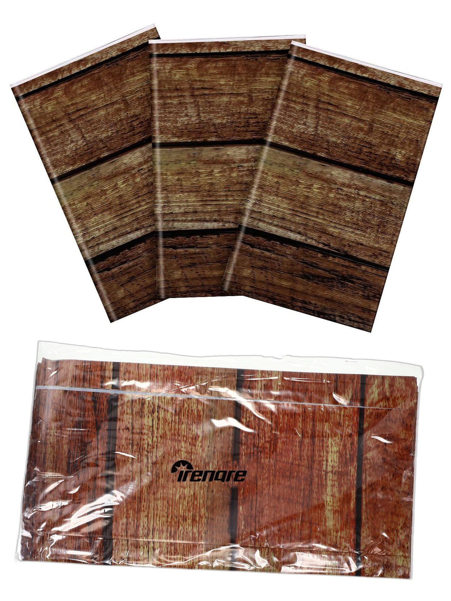 Irenare 3 Pcs Brown Wood Grain Western Tablecloth Plastic