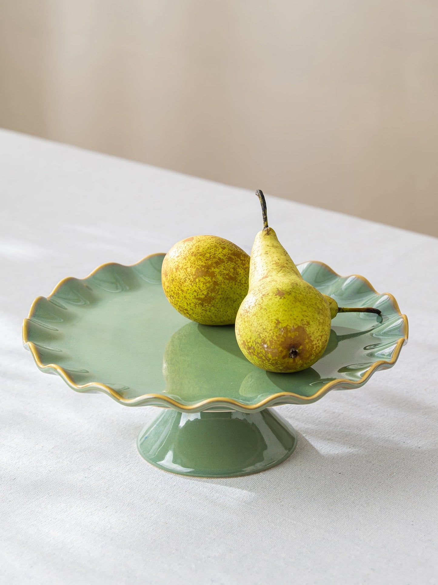 YHOJOY Cake Stand Ceramic, Small Cake Pedestal Stand for 8 Inch Cake, Teal