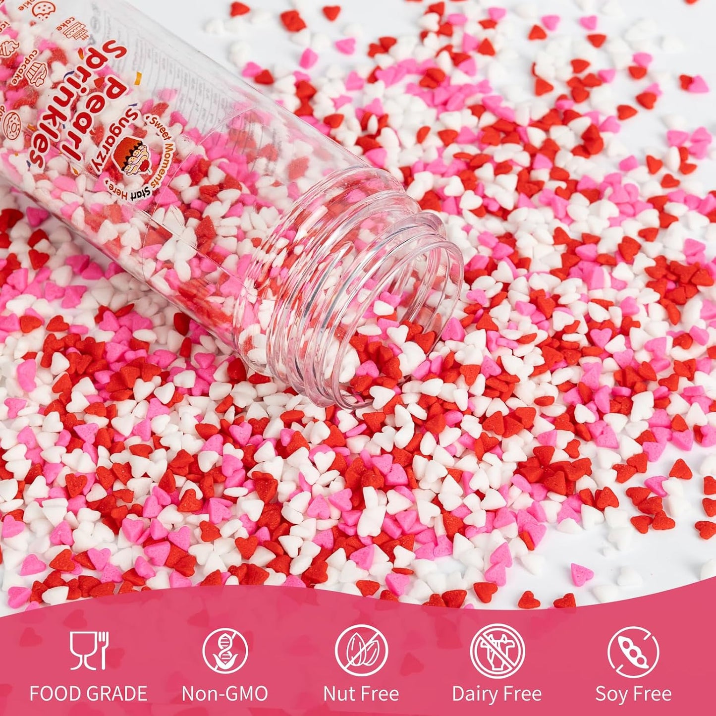 Edible Heart Sprinkles for Cake Decorating,Red Pink White Heart Shapes Mix,100g,Miniature Sugar Sprinkle for Baking Decorations ,Cake Ice Cream Cookies Cupcake Chocolate Topper Birthday Wedding Valentines Christmas Supplie