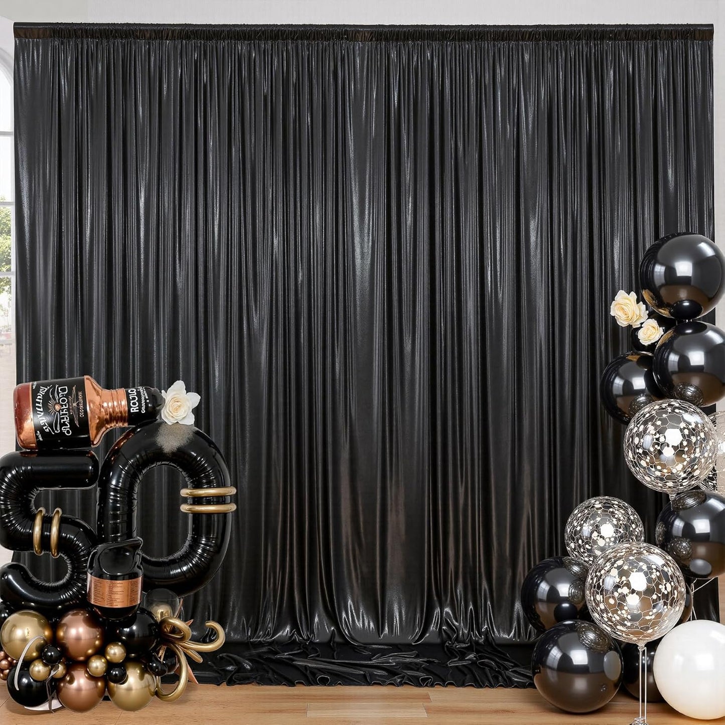 30ftx10 ft Black Glitter Sequin Backdrop Curtain for Parties, Wrinkle Free Sparking Backdrop Drapes, 6 Panels 5x10ft Shimmer Photo Back Drop Cloth for Wedding Birthday Photography Background