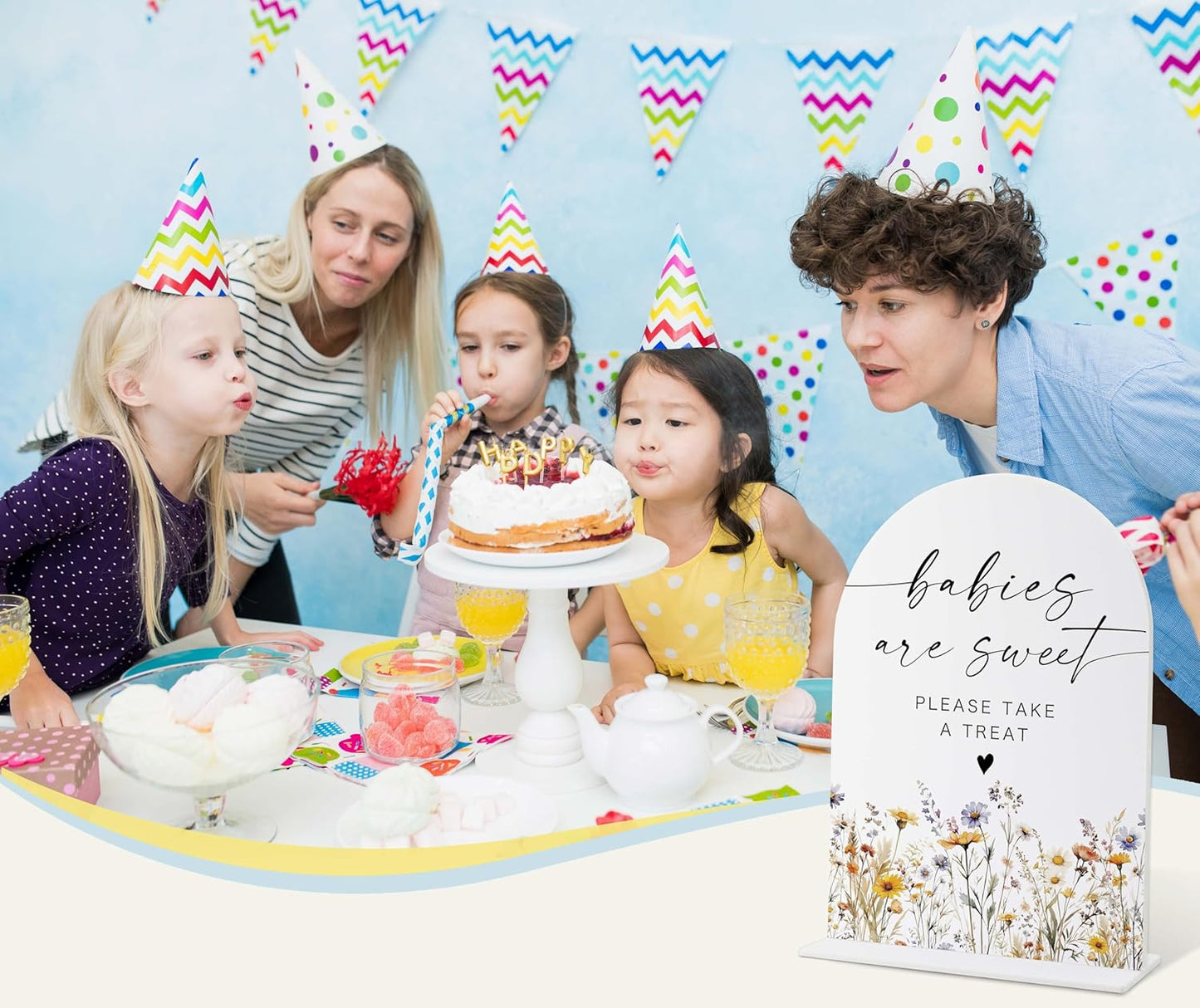 Acrylic Table Signs, Boho Floral Babies are Sweet Please Take a Treat Sign, Baby Shower Table Centerpieces, Supplies for Gender Reveal Party and Newborn Announcement Reception and Event Party, 34