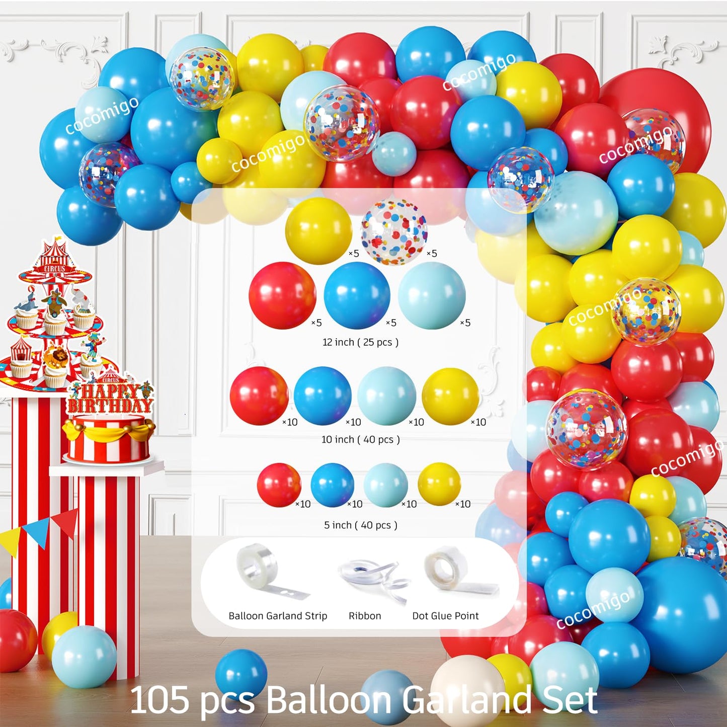 Cocomigo 302PCS Carnival Theme Party Decorations Circus Party Set Serves 25