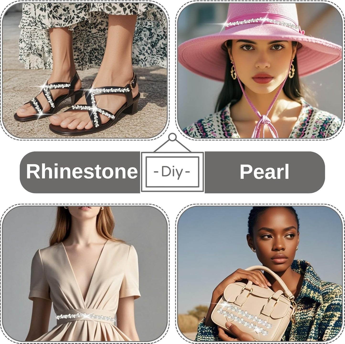 2 Yard Pearl Chain Silver Rhinestone Trim String Crystal Applique Fringe Ribbon Strips Beads Sewing Dress DIY Party Wedding Bouquet for Decoration Bridal Costume Embellishment