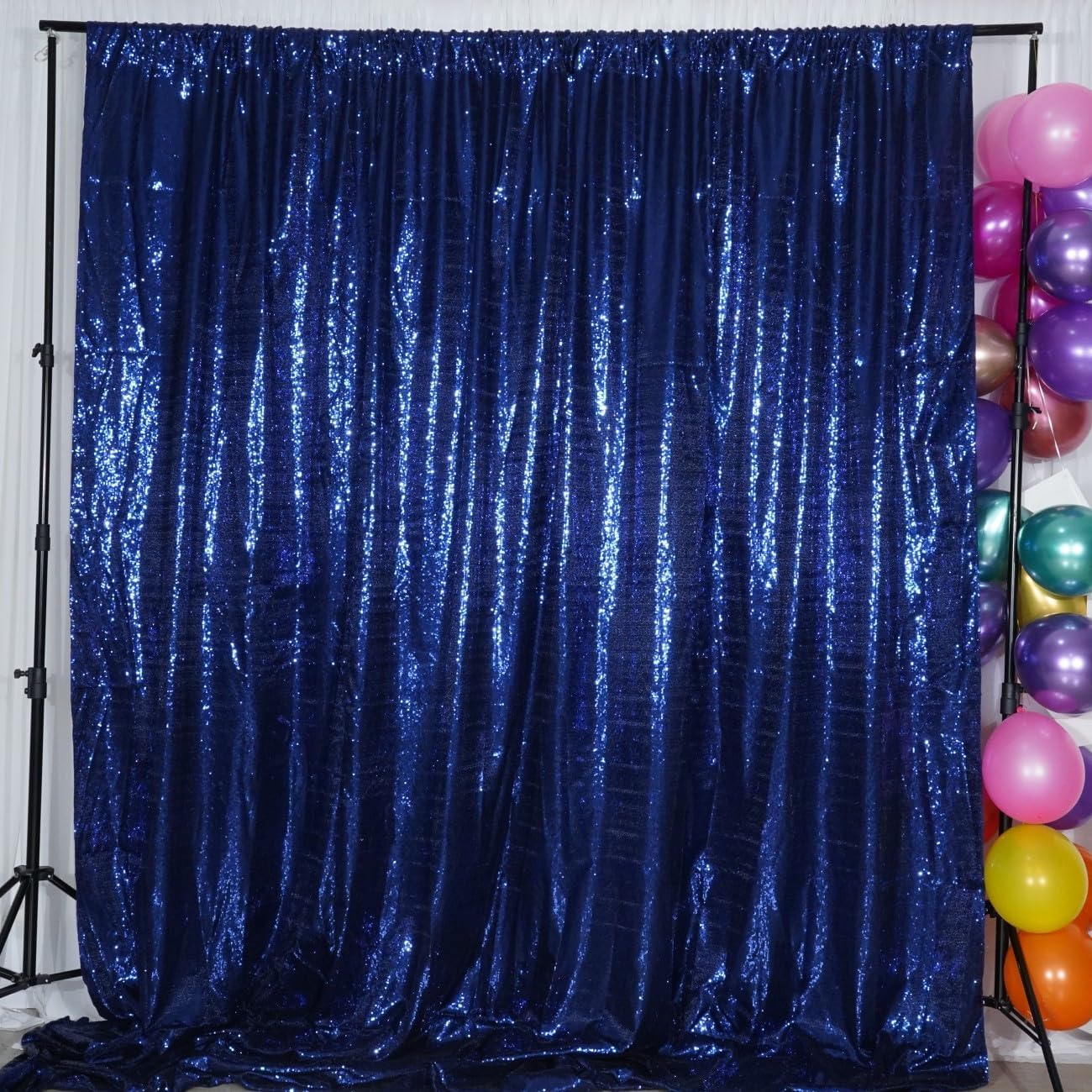 Poise3EHome 8Ft x 8Ft Navy Blue Sequin Backdrop Curtain, Glitter Thick Satin Sequin Background Drapes, Opaque Sparkly Backdrop Curtain, Sequin Backdrop for Xmas Thanksgiving Wedding Party Decor