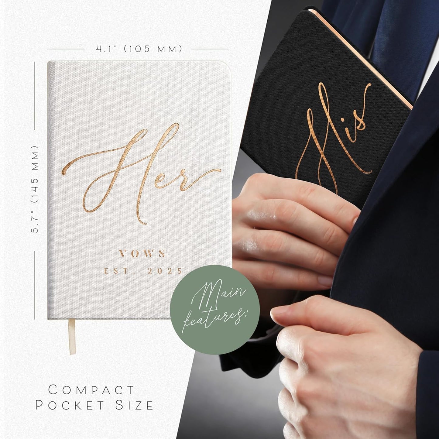 Personalized 2025 Vow Books His & Hers - White & Black Linen Wedding Vow Books Ideal as Wedding Accessories for Brides & Grooms, His & Hers Gifts - Wedding Registry Must Haves 2025 & Elopement Essentials
