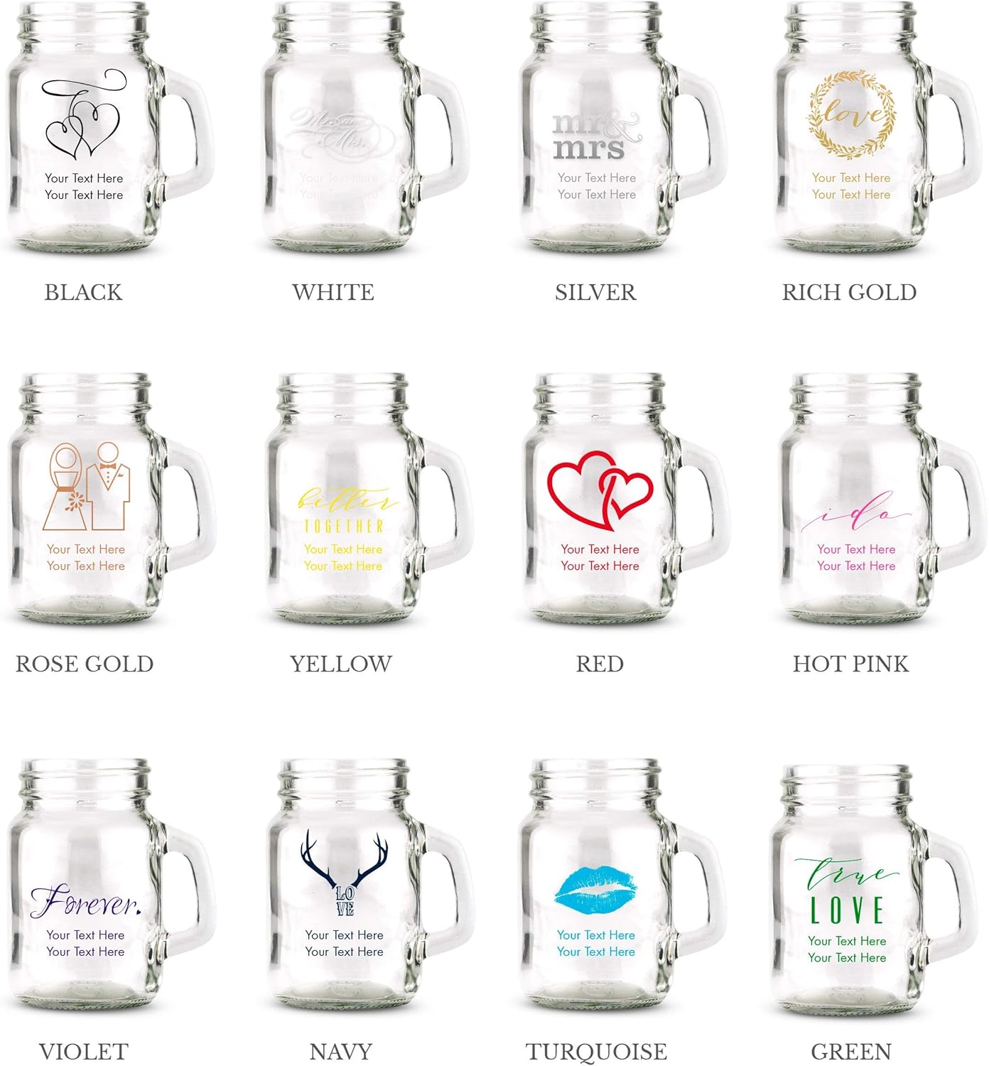 WEDDINGSTAR Personalized 4oz Mini Mason Jar Shot Glass Customizable Full Color Print - 156 pack