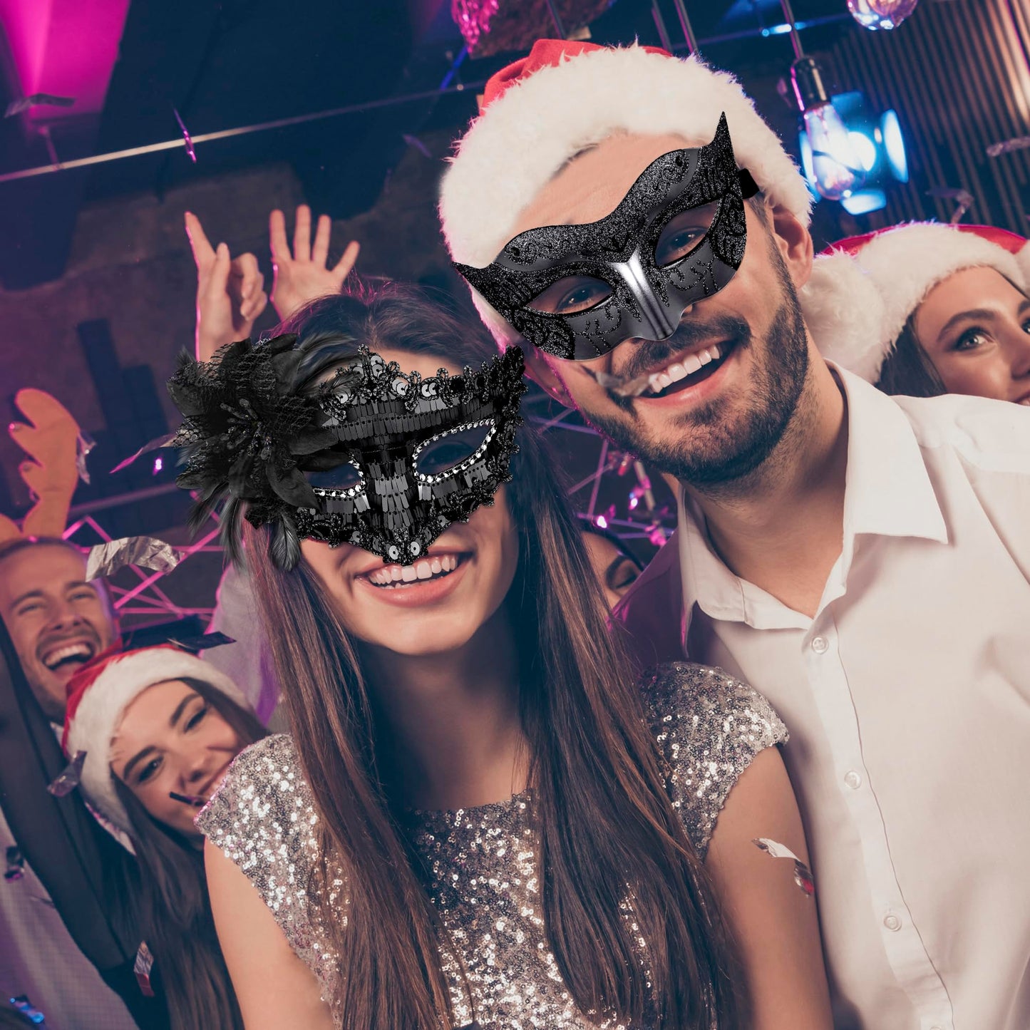 SIQUK Couple Masquerade Masks Sequins Venetian Party Plastic Halloween Costume Rhinestone Mardi