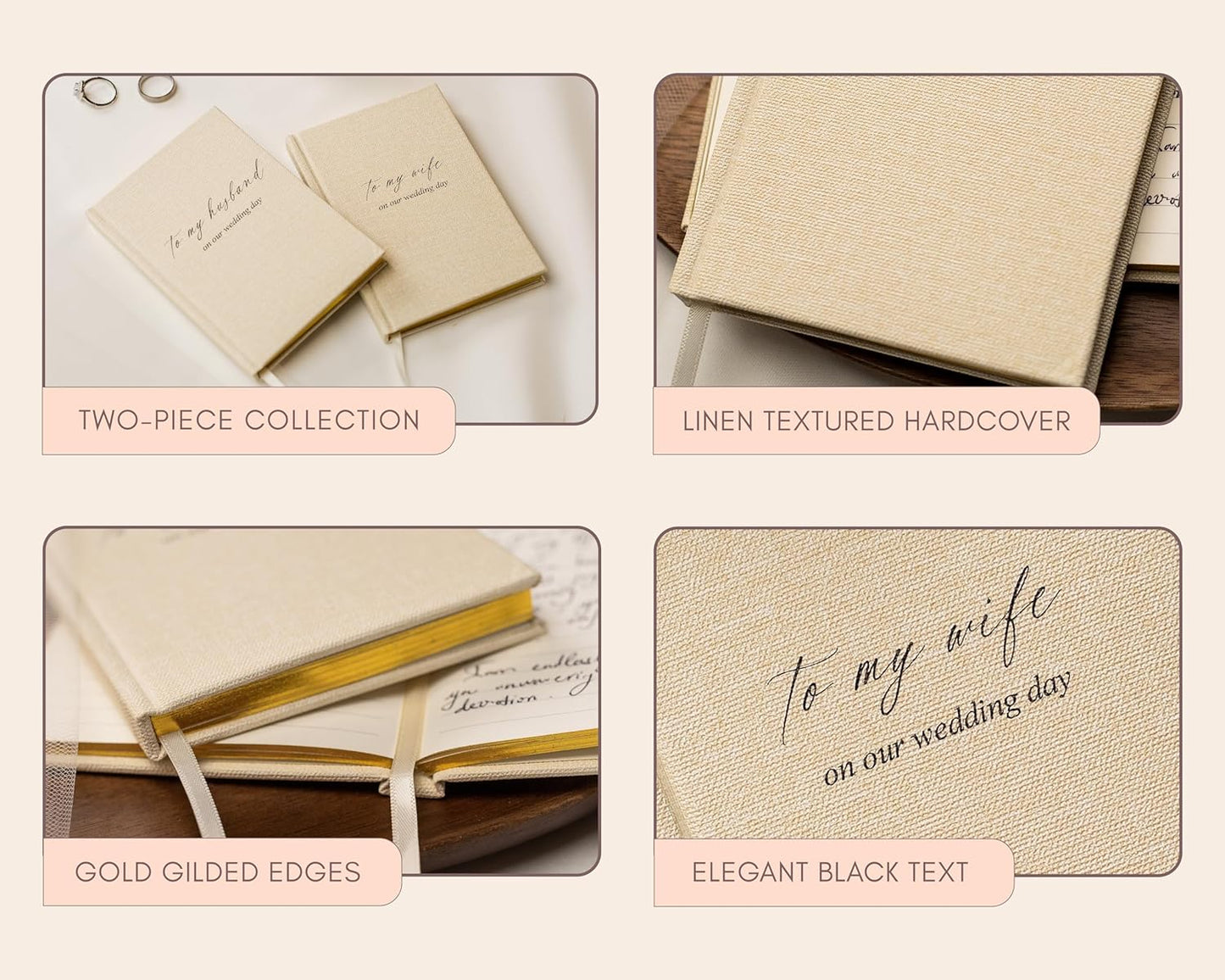 To My Wife/Husband on Our Wedding Day (Set of 2) - 5.75 x 5 Minimalist Pocket Sized Black Embossed Wedding Ceremony Vow Renewal Notebook Journal