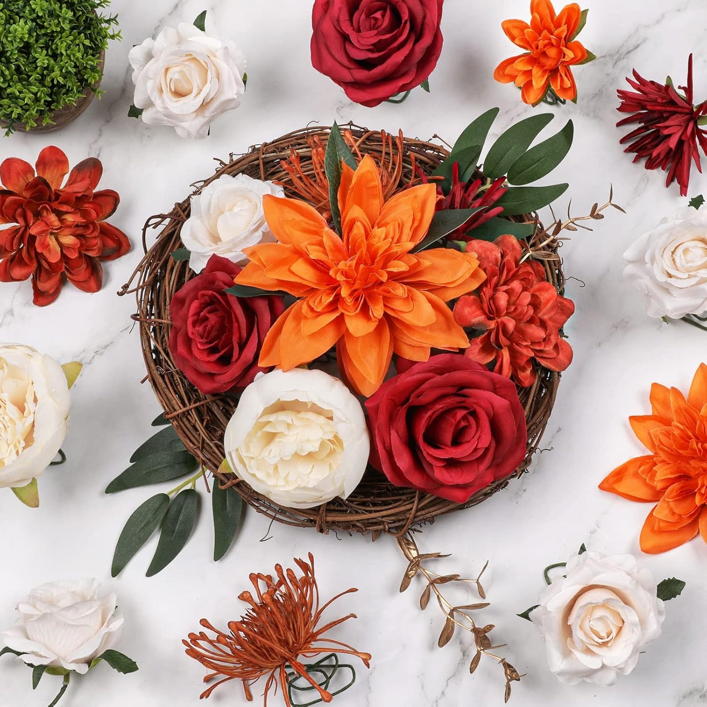 AmyHomie Orange Artificial Flowers Combo Silk Mix Peony Rose Hydrangea Fake Flowers w/Stem for DIY Wedding Bouquets Centerpieces Arrangements Table Fall Decor Party Bridal Baby Shower Home Decorations