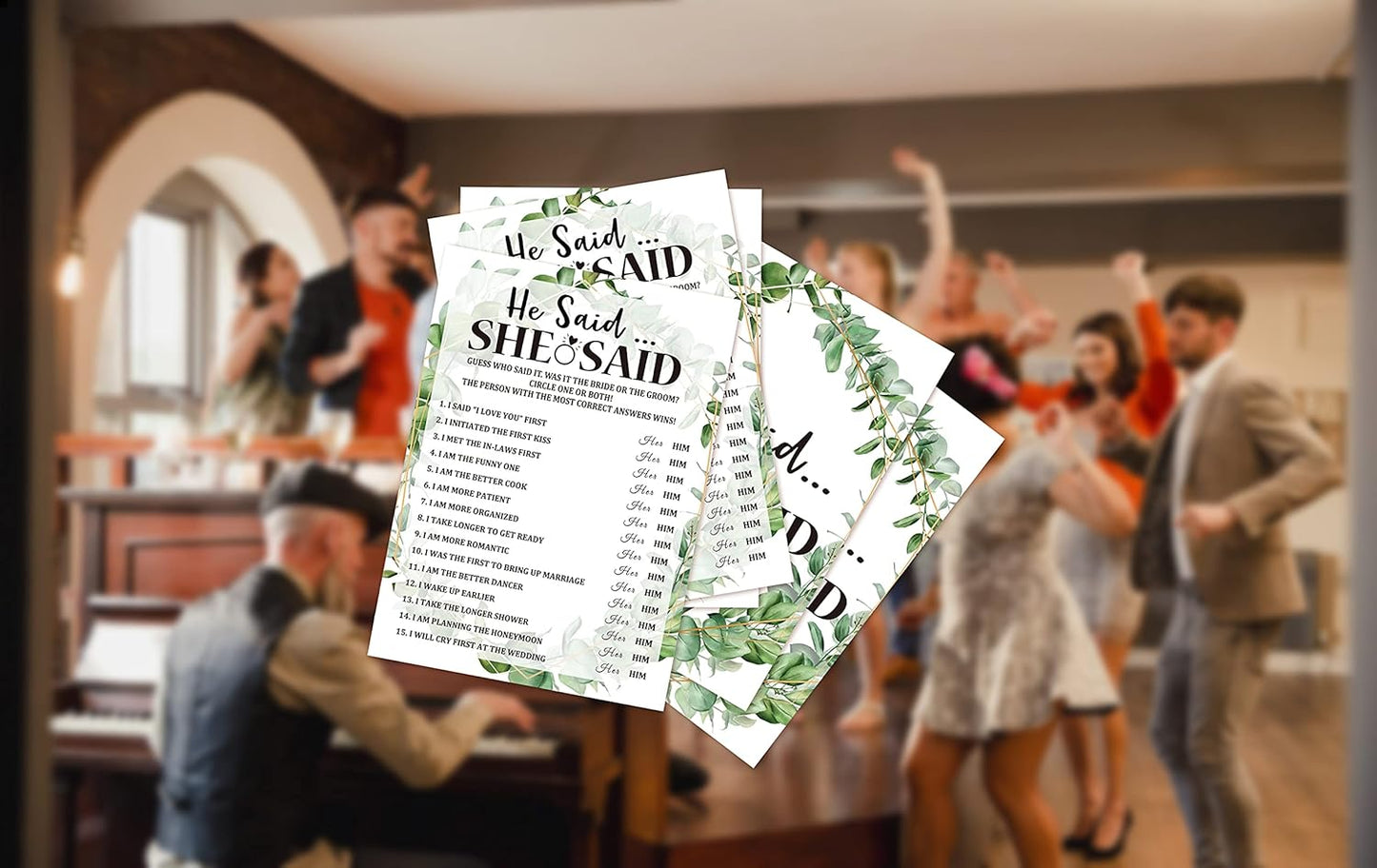 Bridal Shower Game Cards, He Said She Said Game, Tropical Jungle Theme Engagement Party Cards For Wedding, Set of 30 (Leaf002)