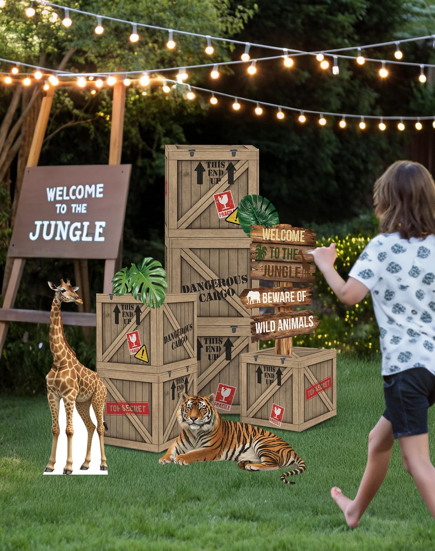KARAQY Jungle Safari Party Decorations – 10 Inch Jungle Theme Favor Boxes with Wild Animal