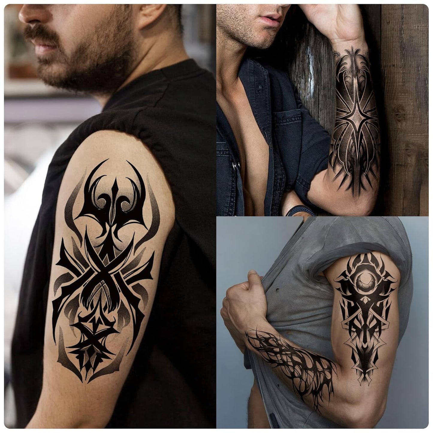 Yazhiji 77 Sheets Cyber Sigilism Temporary Tattoos Adult, 17 Sheets Cyber Seal Fake Arm Chest Shoulder Tattoo Stickers, 60 Sheets Tiny Black Tattoos for Women Men Kids