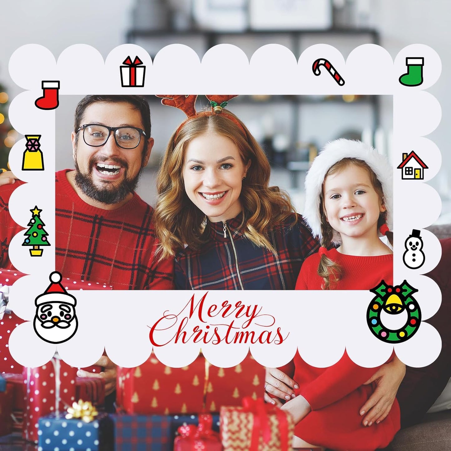 32 x 24 Inch Large Blank DIY Photo Booth Props Picture Frame Party Frame DIY Photo Booth Props Selfie for Birthday, Graduation, Christmas Holiday Party(Classic,Scalloped)