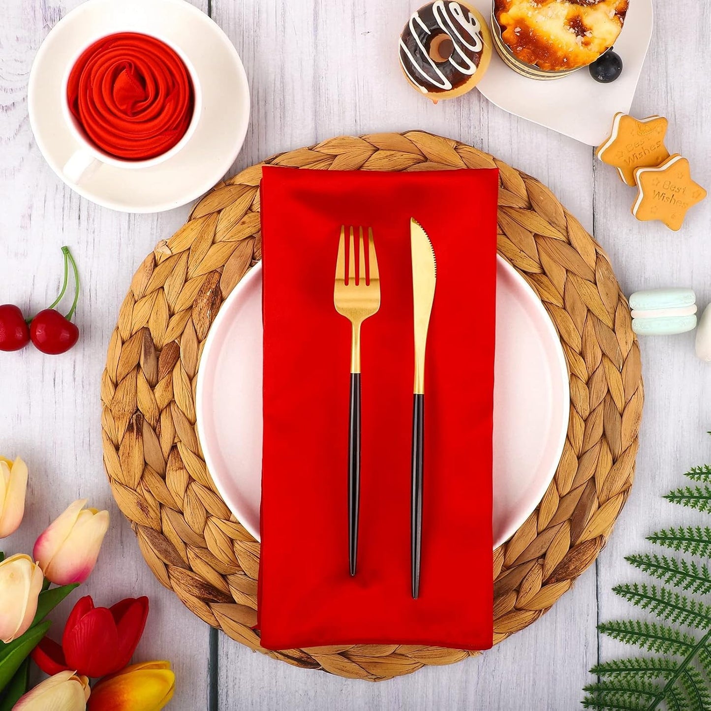 ANECO 16 Pack Square Satin Napkin Bright Silk Table Napkin Soft Smooth Fabric Table Napkin for Wedding Banquet Party Decoration, Red, 20 x 20 Inch