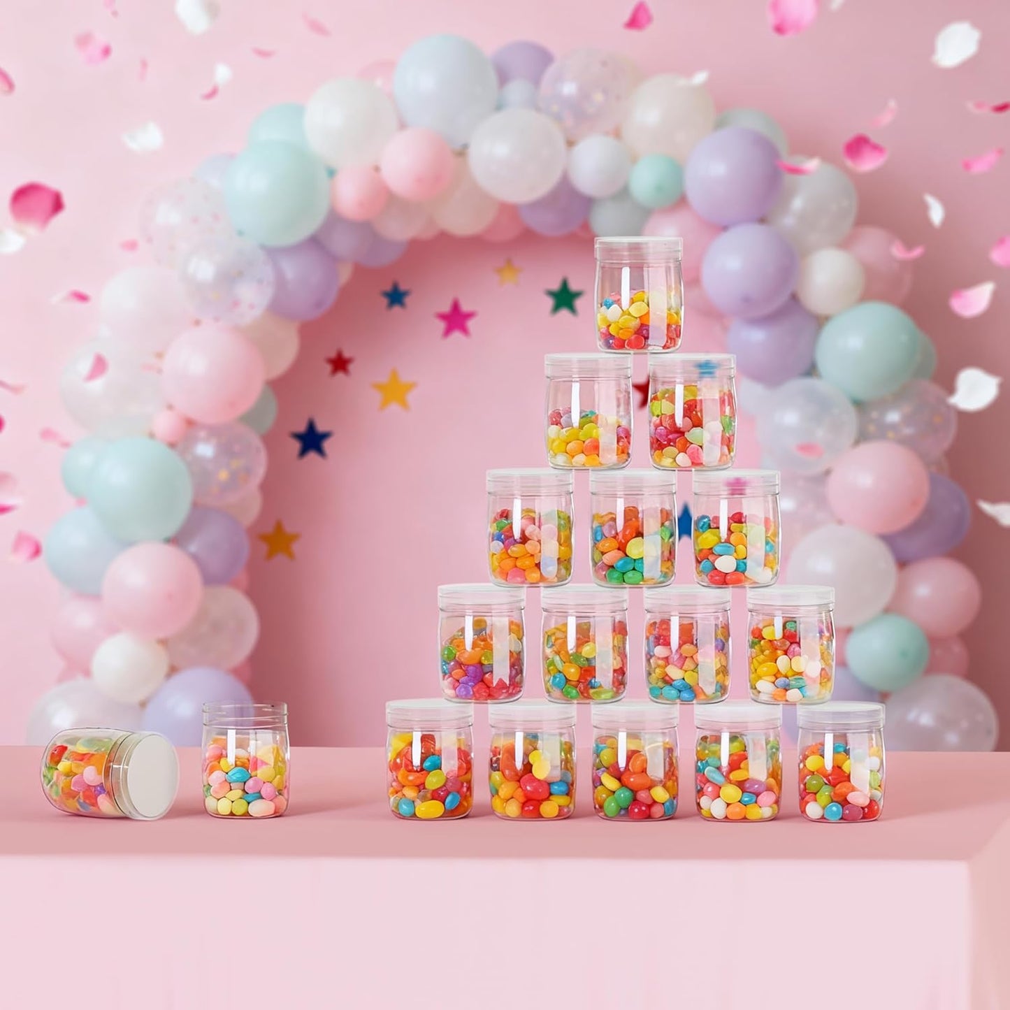 Mini Pudding Jars 82Pack, 5oz/150ml Plastic Favor Jar with Lids, Candy jars,Yogurt Containers with Pressure Sensitive Seal, Mason Jar,Jam,Bath Salt Jars Wedding Favors Honey Pot