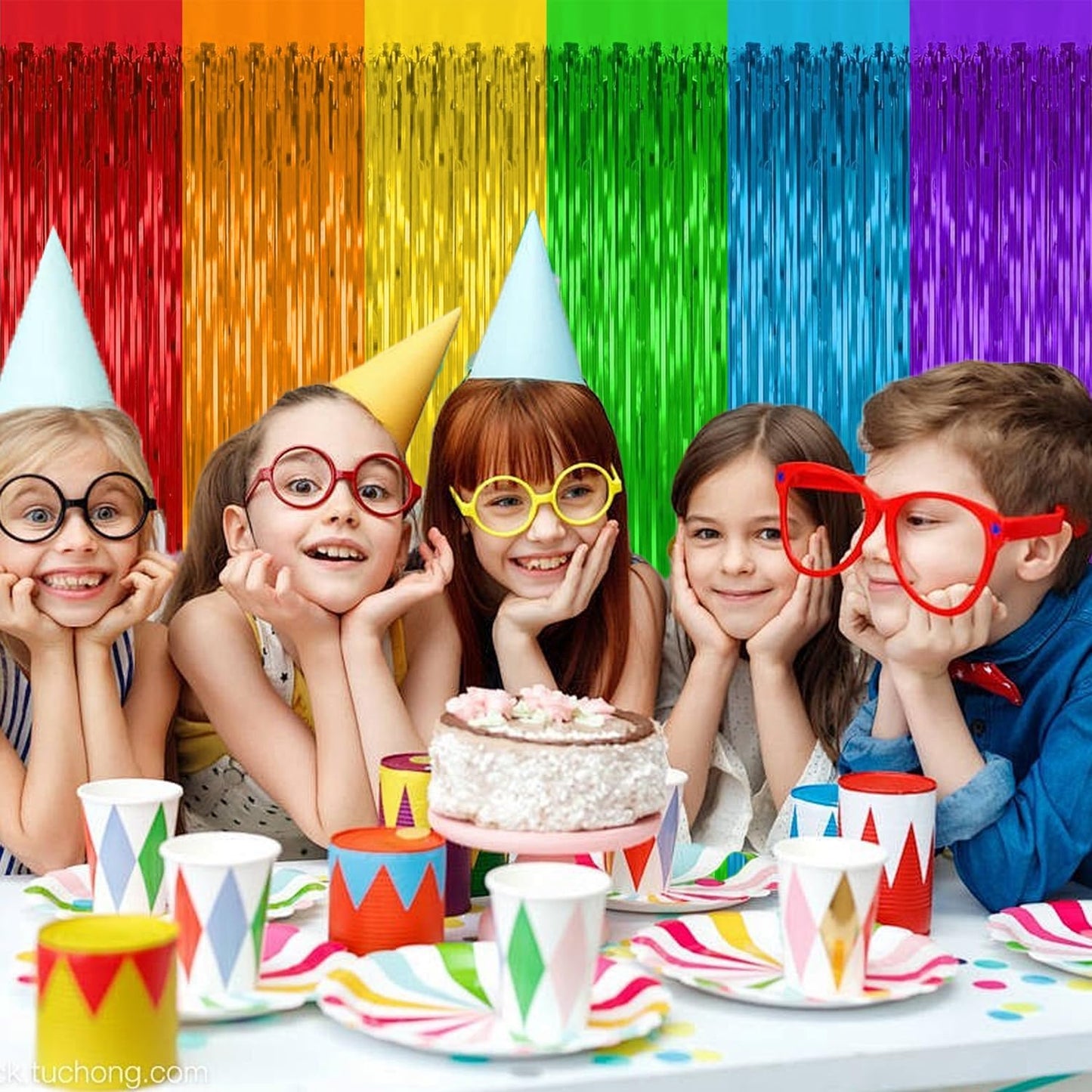 2 Pack Rainbow Backdrop Curtains,3.28 Ft x 6.56 Ft Rainbow Party Decorations,Metallic Tinsel Backdrop Fringe Curtains Party Streamer for Wedding Birthday Party