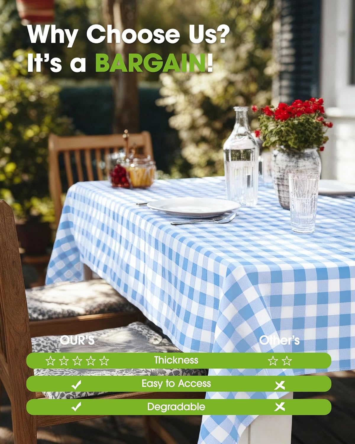 Pureegg Plastic Table Cloth Disposable 10 Pack, 54 x 108 Inch Table Cloths, Party, Picnic, Decorative Gingham Tablecloths, Rectangle, Blue and White Checkered Cover, Leakproof & Sturdy, Blue Plaid