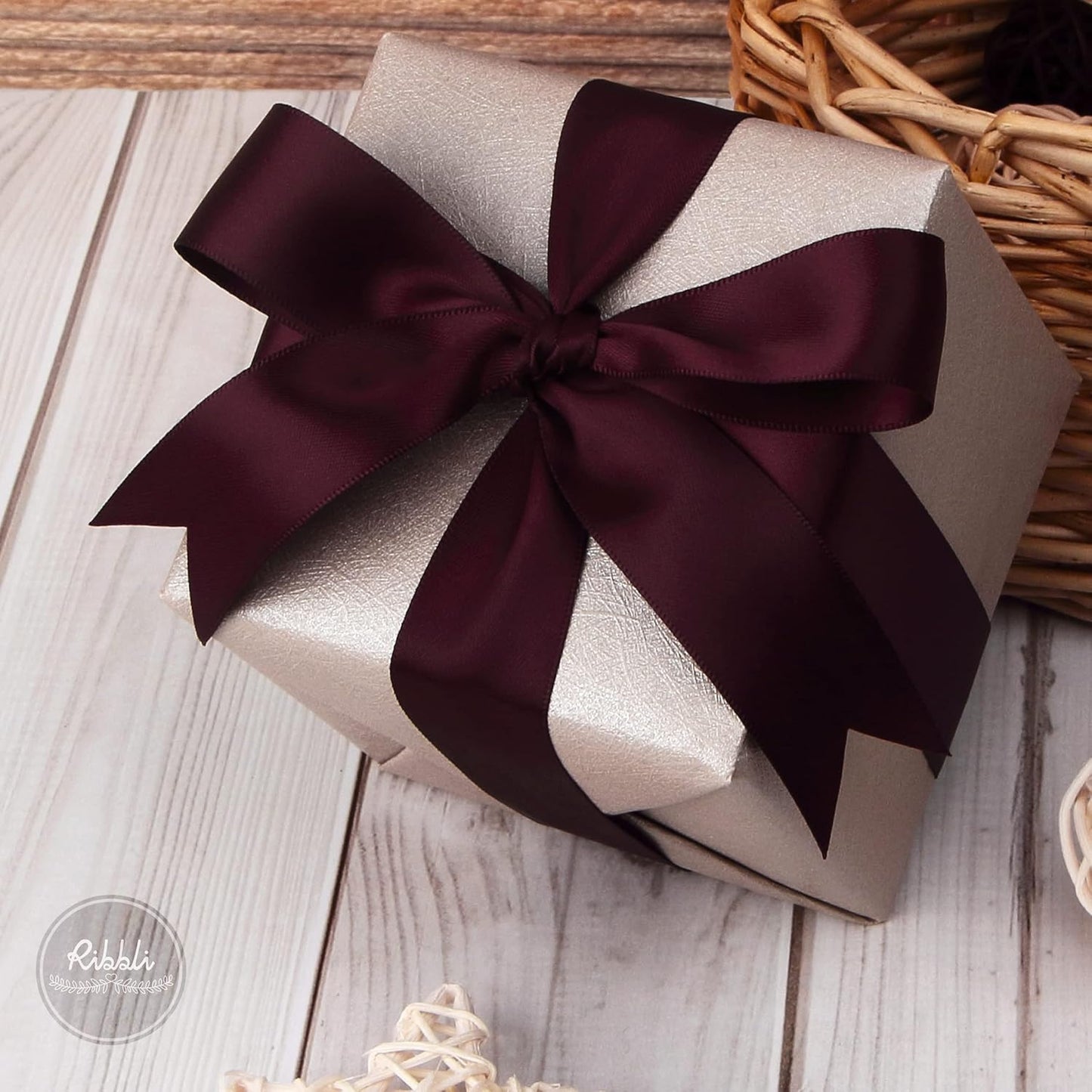 Ribbli Burgundy Double Faced Satin Ribbon,1” x 25 Yards,Use for Craft Bows Bouquet, Gift Wrapping, Wedding Decoration, Floral Arrangement