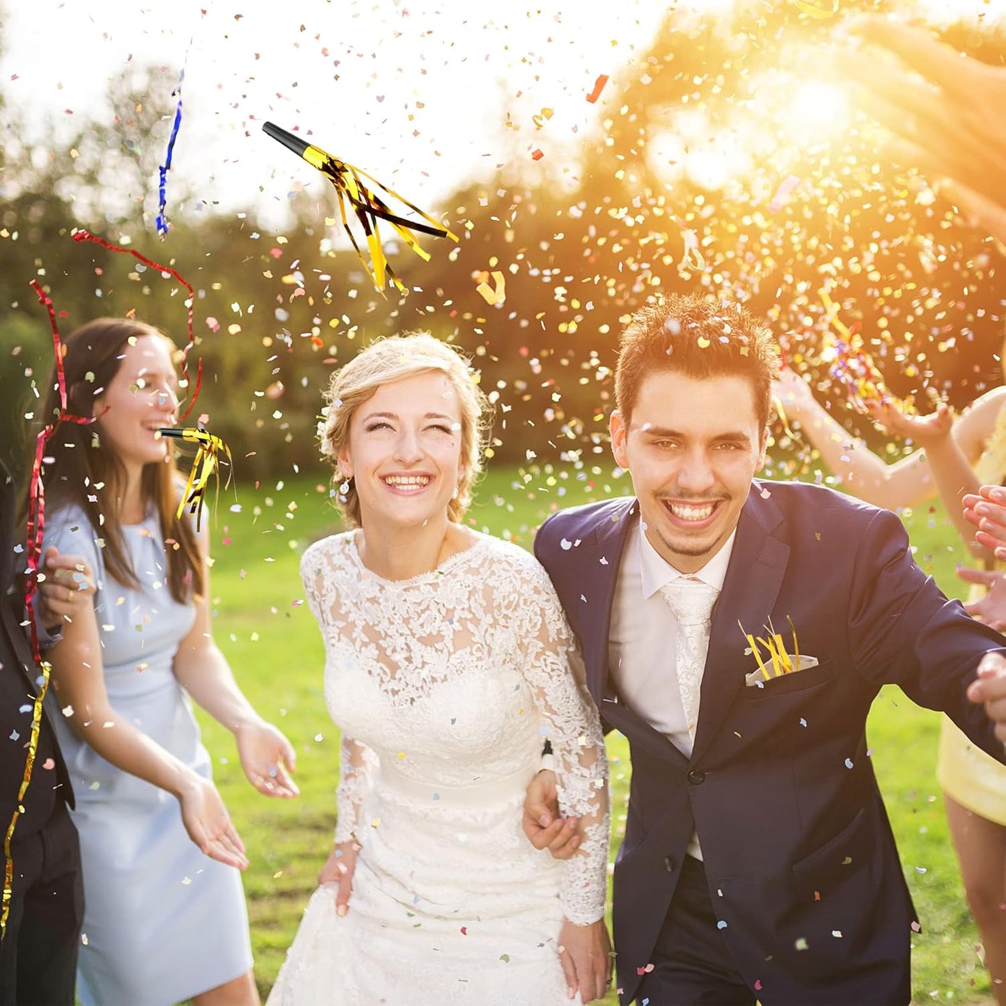 102 Pieces Glitter Gold Fringed Noise Maker Musical Blow Outs Musical Blowouts whistle Party Blow Horns for Kids Birthday Holiday New Years Party Favors Goodie Bag Stuffers Fillers