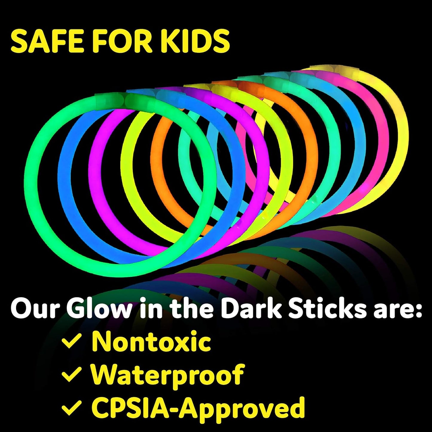 PartySticks Ultra Bright Glow Sticks Bulk Party Supplies 100 Pack - 8" Glow in the Dark Light Up Halloween Party Favors, Glow Decorations, Neon Party Necklaces and Bracelets with Connectors